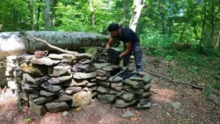 7 Days SOLO CAMPING In RAIN Forest. Building a WOOD and ROCK Bushcraft Survival SHELTER & Fireplace