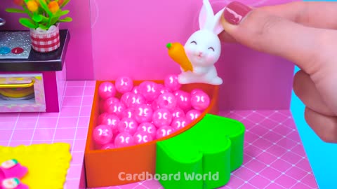 EASY How To Make Cutest Pink Bunny House with Bunk Bed from Cardboard DIY Miniature Housep11