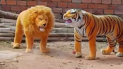 fake Lion and Fake Tiger Prank To dog Huge Box Prank to dog