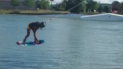 Collab copyright protection - yellow shorts wakeboard faceplant