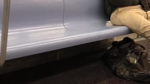 Man scratches butt on subway car