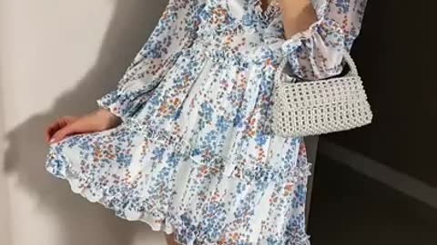 Womens Long Sleeve Floral Print Mini Dress #shorts