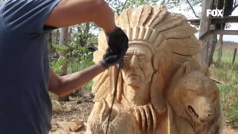 How to make AMAZING CHAINSAW carving of A Native American | TUTORIAL