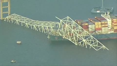 Aerial Video of collapsed Francis Scott Key Bridge at Port of Baltimore