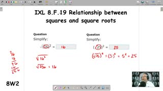 Relationship between squares and square roots - IXL 8.F.19 (8W2)