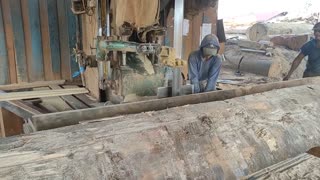 Wood Processing Factory Operates A Super Large Sawmill Machine