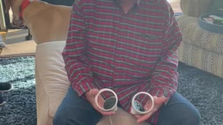 Dad uses Virtual Reality Goggles