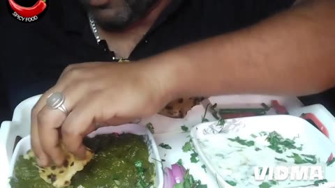 Eating challenge Aloo Pratha,Sarson Saag ,Dahi Raita And Onion Eating Food