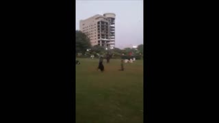 Brave boy doing back flip stunt