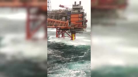 Storm Babet batters oil platform in Scotland