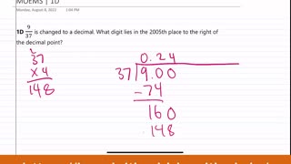 Math Olympiad for Middle School | 2005 | Division M | Contest 1 | MOEMS | 1D