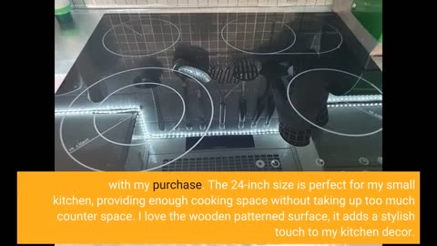 Karinear Electric Cooktop 24 Inch, 4 Burners Built-in Electric StoveTop with Wooden Patterned Surfac