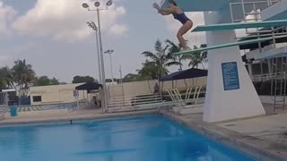 Girl onepiece suit blue dive fail