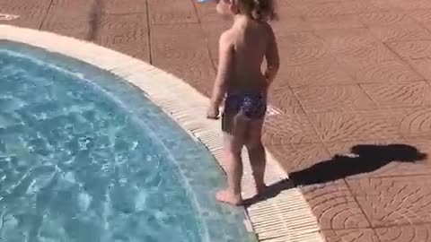 The child wants to swim, but is afraid of water