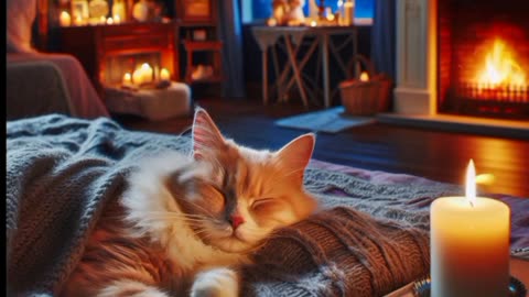 purring cat and fireplace sound