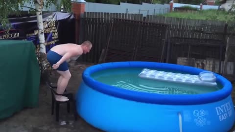 Man Breaks Chair Jumping in Pool! #funny #video