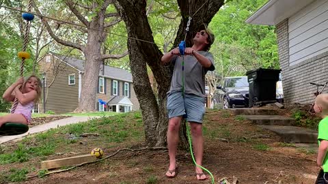 Uncle Acts as Zipline Test Dummy