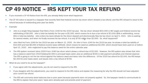 IRS CP49 Tax Notice - Why Did the IRS Keep my Tax Refund?