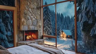 Fireside Slumber: Enjoy a Peaceful 1-Hour Nap in the Cozy Snow-Covered Cabin