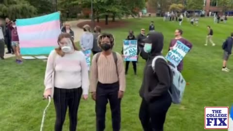 Masked college student zombies overturn Riley Gaines table and get arrested