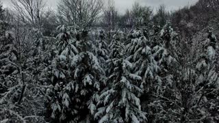 Hermoso escenario de una tormenta de nieve filmada con un drone