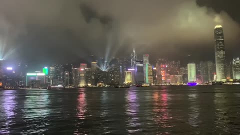 Lighting shows in harbour bridge of Hong Kong TST