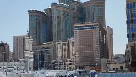 Makkah city near Haram video during adan umrah video