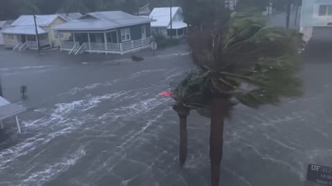 Massive storm surge in Cedar Key, Florida from Hurricane Idalia