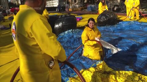 Balloons inflated for Macy's Thanksgiving Parade