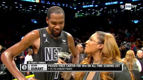 Kevin Durant casually correctin the interviewer that he had 36, not 34 😹