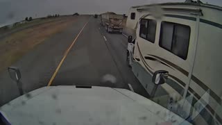 Dashcam video shows motor home rolling over on I-84