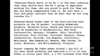 24-0117 - US Anheuser-Busch workers threaten strike after voting 99% in favor