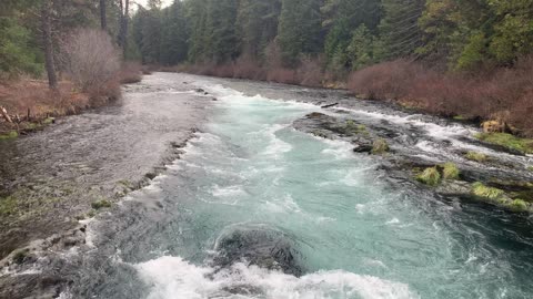 Turquoise River Chute Flowing Beneath a Bridge – Metolius River – Central Oregon