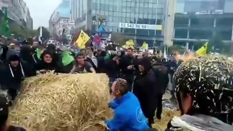 Dutch Farmers spreading manure on riot police