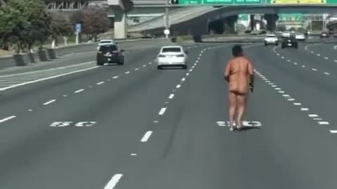 Naked Lady Fires at Cars on California Highway