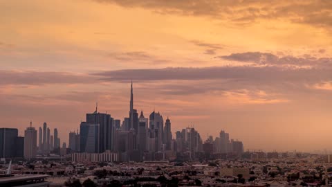Dubai United Arab Emirates sunset by drone 4k