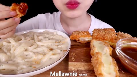 ASMR MUKBANG｜CREAMY NOODLES, UDON, CHEESE PORK CUTLET EATING SOUNDS