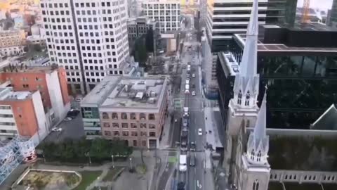 Trucker Convoy Drone Footage in Downtown Vancouver This Afternoon