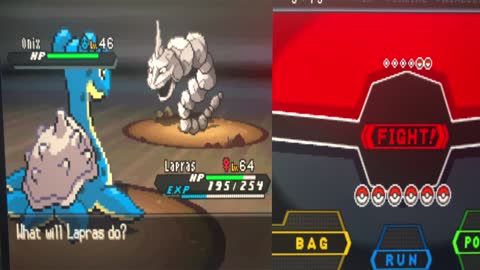 Lapras VS. Onix,and Laron Pokémon Black 2 (second trainer battle in Seaside Cave)