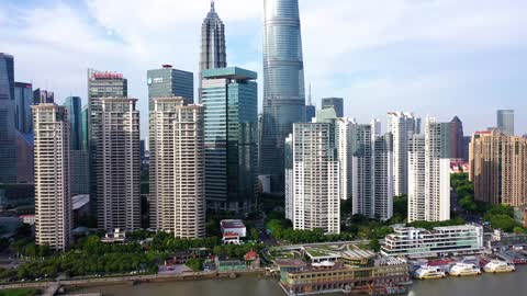 Aerial shot of tall buildings