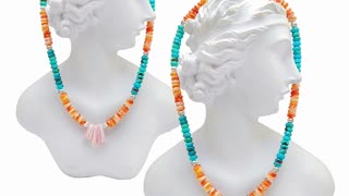 Natural turquoise and orange spiny oyster with pink opal roundle beads 925 silver beads