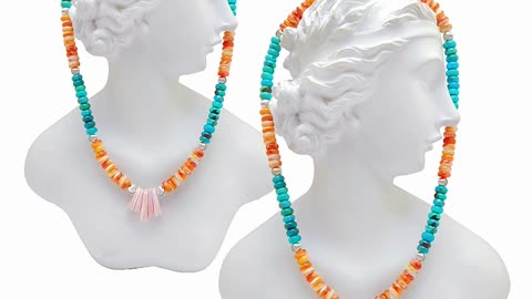 Natural turquoise and orange spiny oyster with pink opal roundle beads 925 silver beads