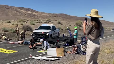 Tribal Rangers trucks in Nevada just RAMMED a climate change group blocking the road