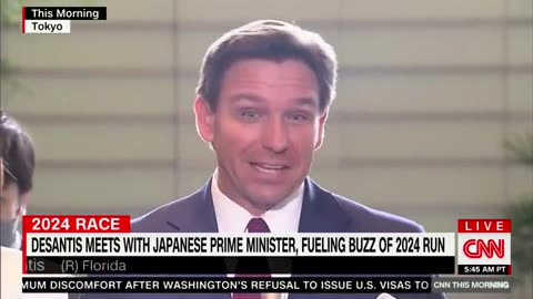 Ron Desantis in Japan, shaking like a bobble head doll when asked about Trump. Why?