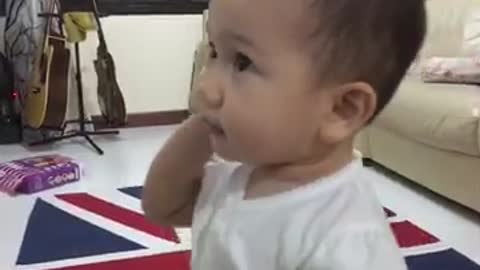 Baby's adorable one-sided phone conversation