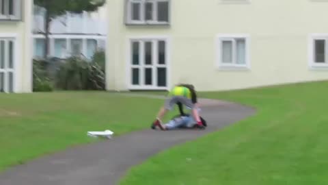 Skateboard Runs Off From Beneath A Guy When He Tries To Get On It For The First Time