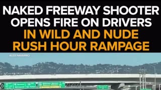 A nude woman running down a busy California freeway opening fire on passing cars.
