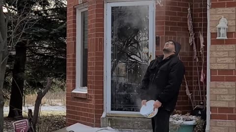 Hot water instantly freeze in Canada