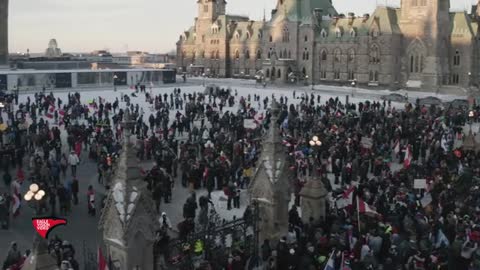 Canada Ottawa - Drone - Parliament Hill Freedom Protest Jan 29, 2022