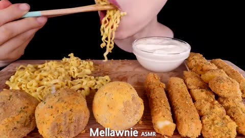 ASMR MUKBANG｜CHEESE NOODLES, CHEESE BALL, CHEESE STICKS, CHICKEN